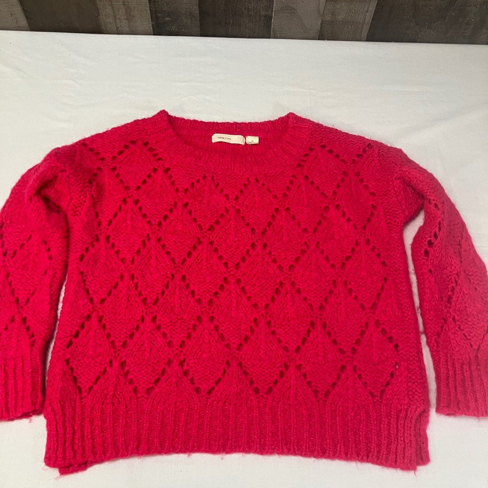 Sleeping on Snow Anthropologie Hot Pink Alpaca Blend Pointelle Knit Sweater XS